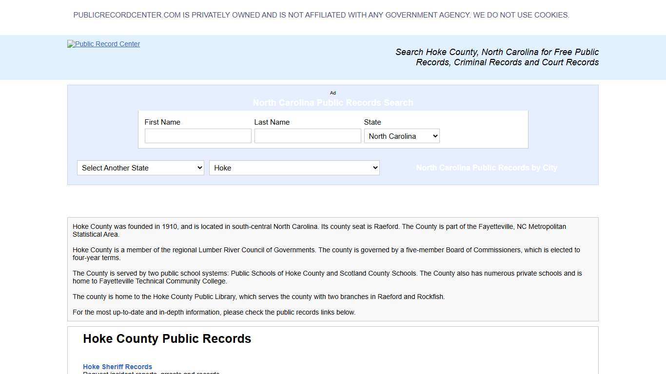 Hoke County North Carolina Free Public Records - Court Records - Criminal Records