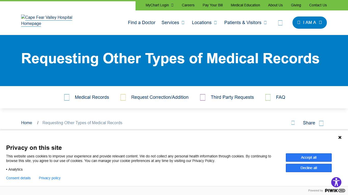 Requesting Other Types of Medical Records Cape Fear Valley Health